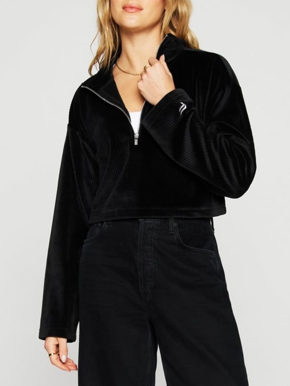 Fabletics Plush Ribbed Half-Zip Pullover Sweatshirt Black M
